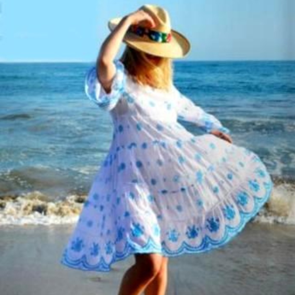 Meena Mahal Azure Embroidered Eyelet Dress